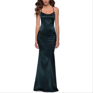 La Femme 29858 Criss Cross Strappy Back Satin Dress
